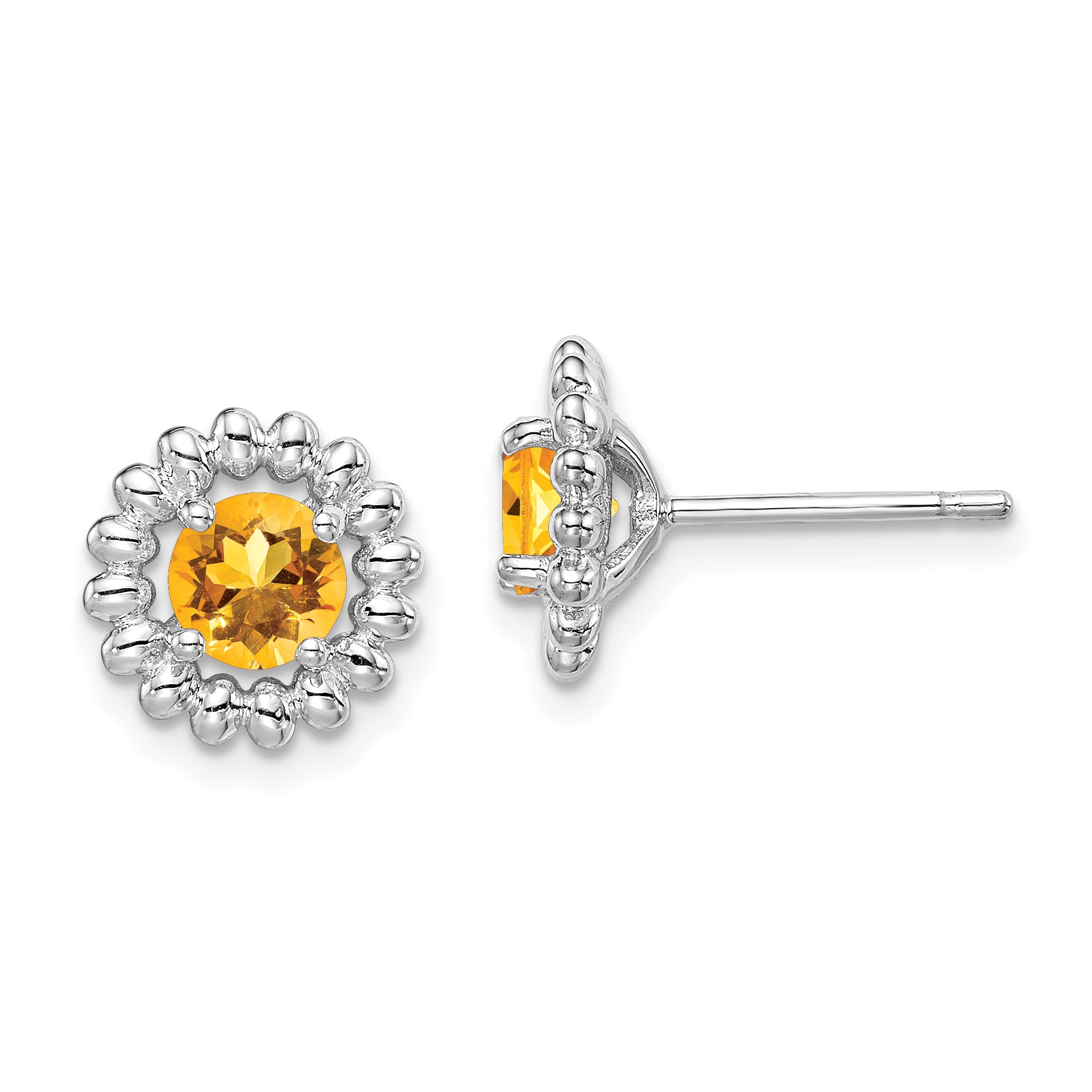 Sterling Silver Rhod-plat Citrine Earrings