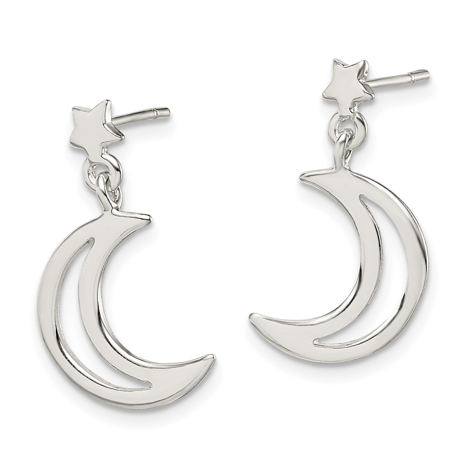 Sterling Silver Star and Moon Dangle Earrings