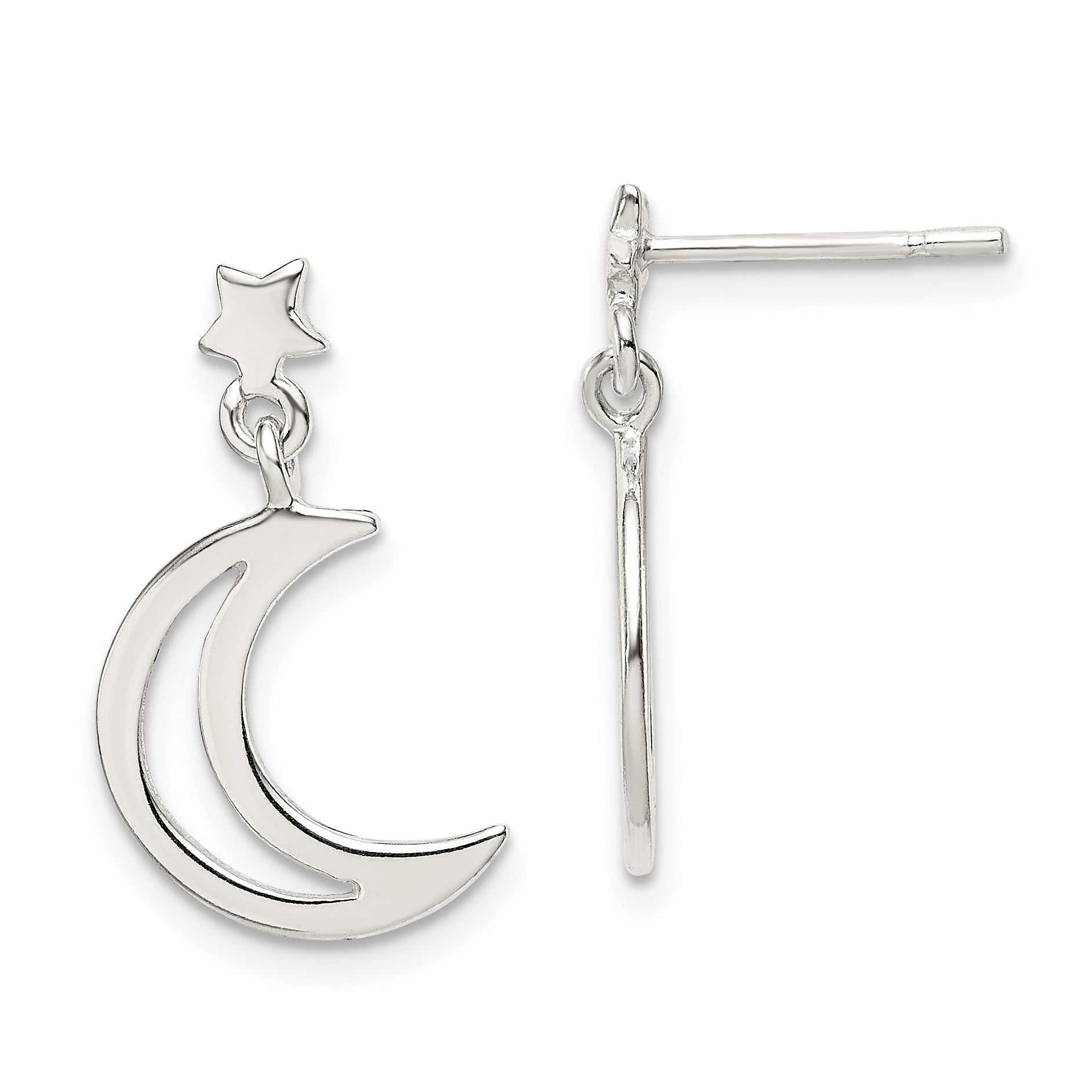 Sterling Silver Star and Moon Dangle Earrings Main image