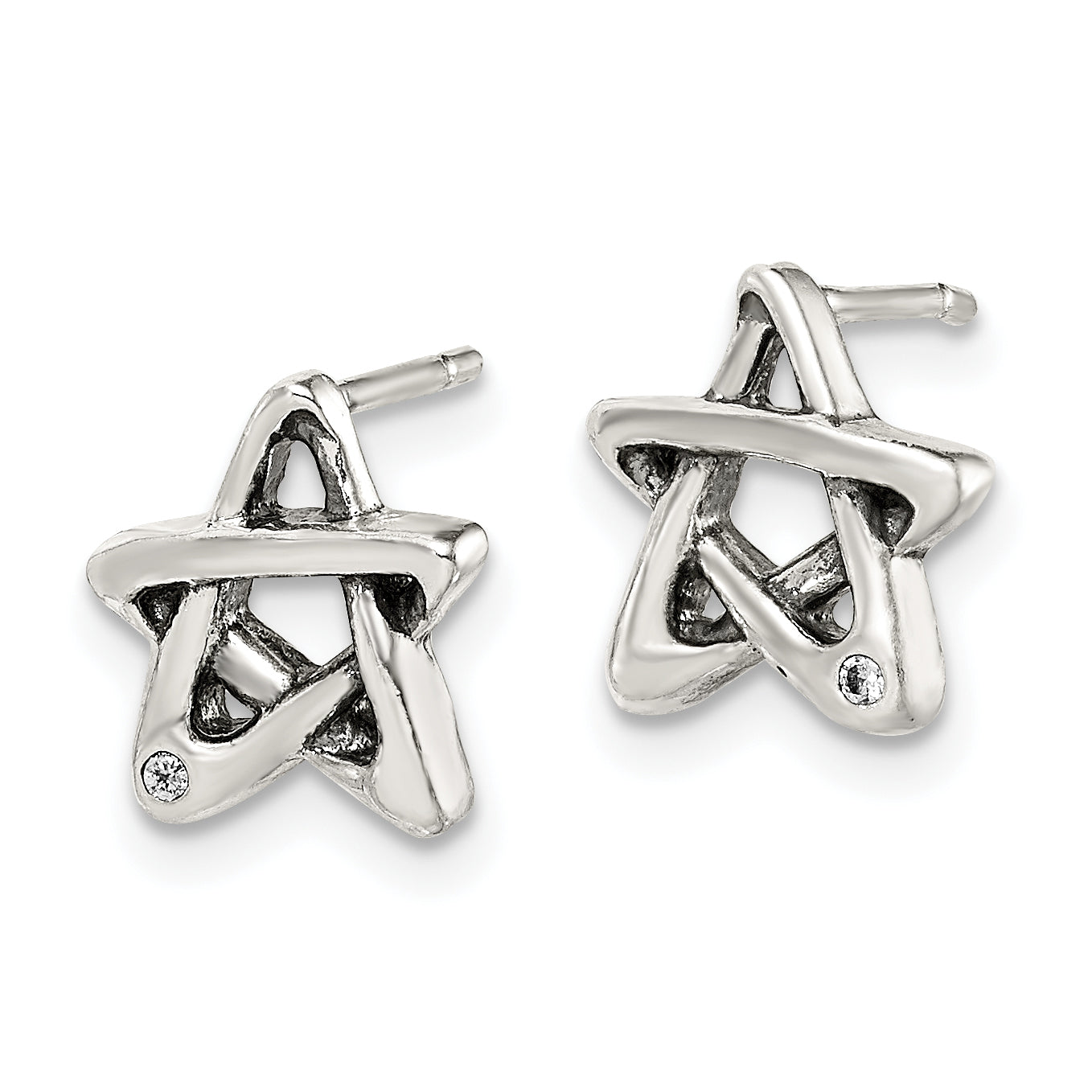 Sterling Silver CZ Antiqued Star Earrings Secondary image