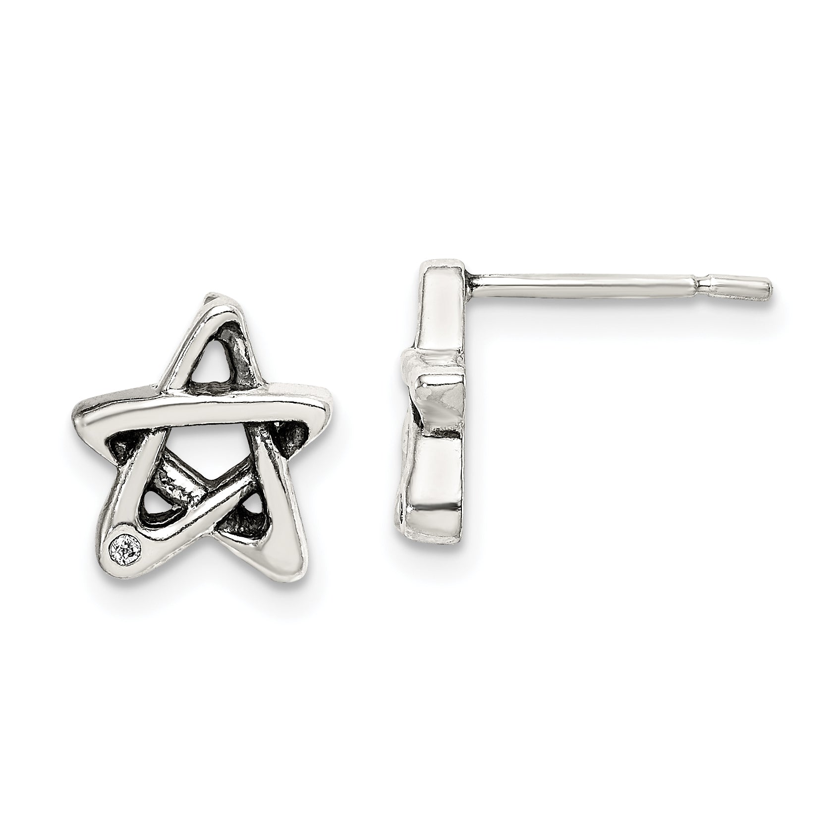 Sterling Silver CZ Antiqued Star Earrings Main image