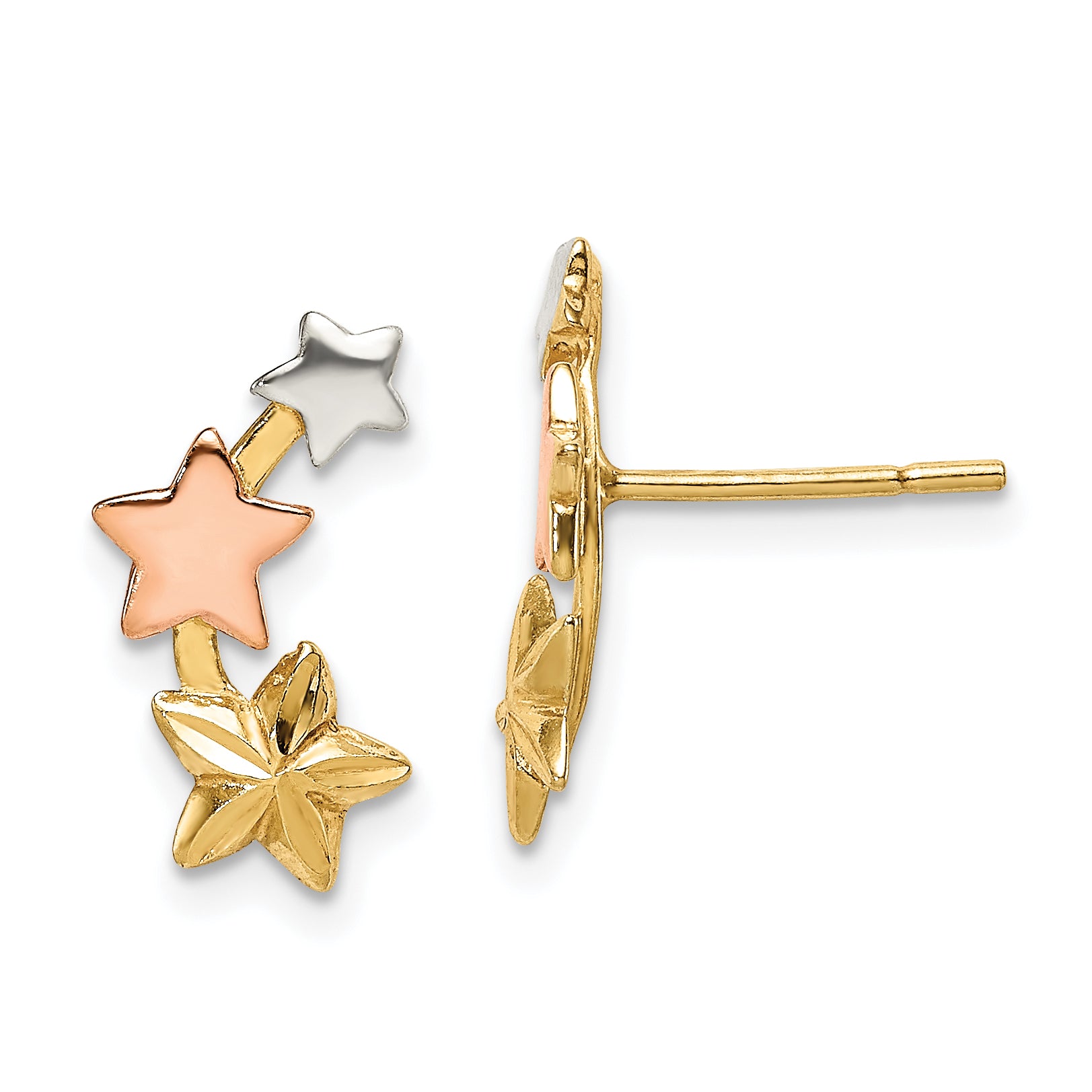 Sterling Silver and Flash Yellow and Rose Gold Plated Star Earrings Main image