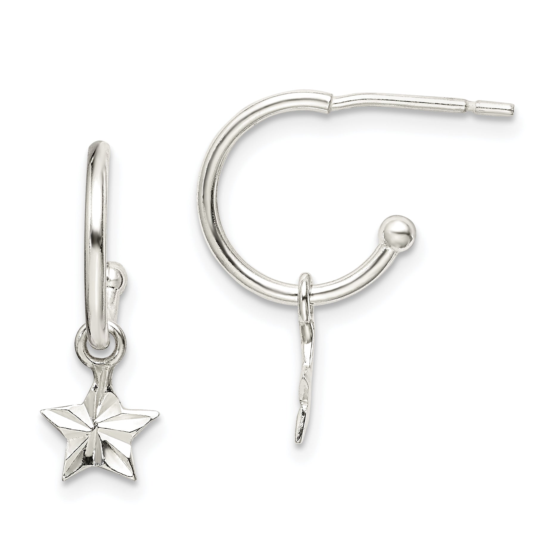 Sterling Silver Star Dangle Hoop Earrings Main image