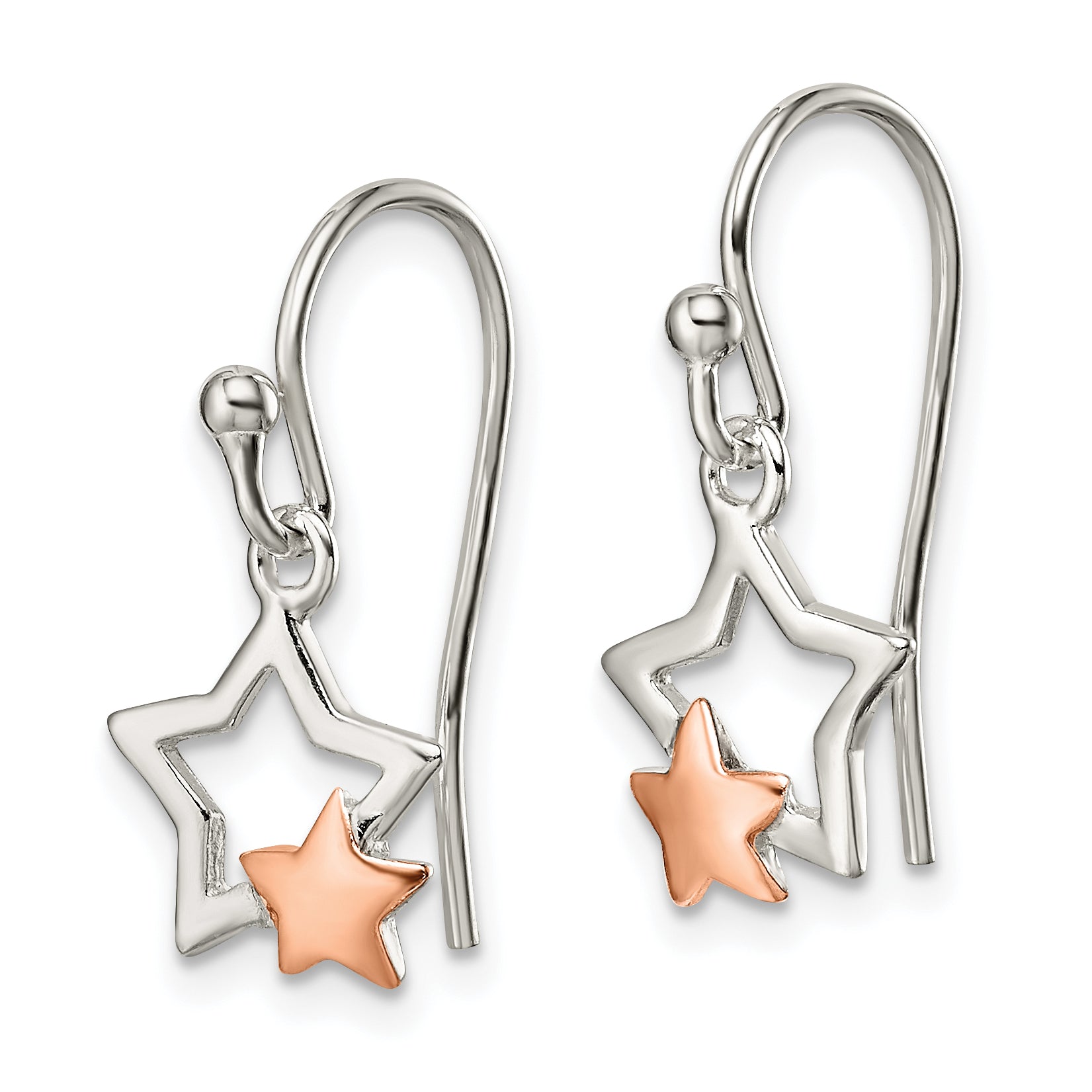 Sterling Silver and Rose-tone Star Dangle Earrings Secondary image