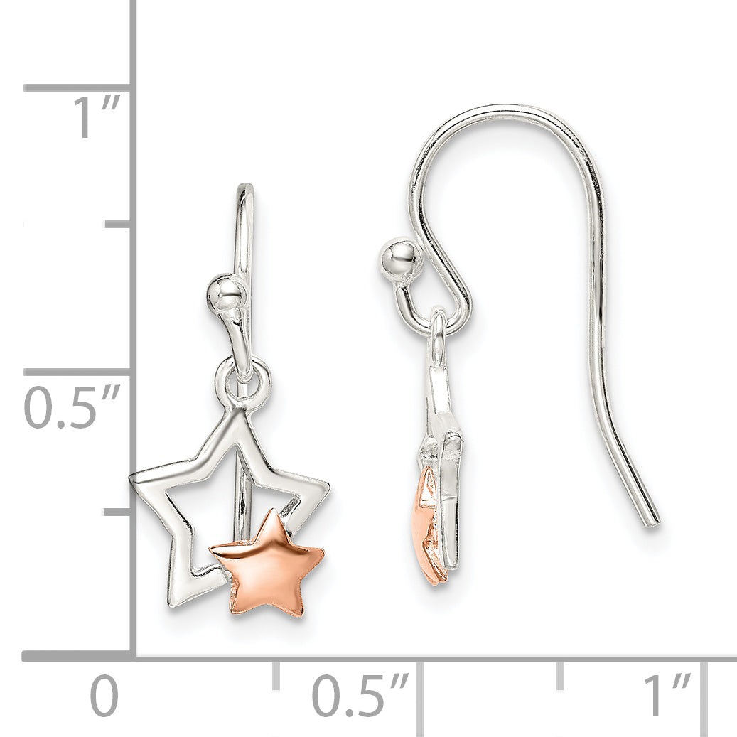 Sterling Silver and Rose-tone Star Dangle Earrings