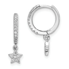 Sterling Silver Rhodium-Plated CZ Hoops with Star Dangle Earrings