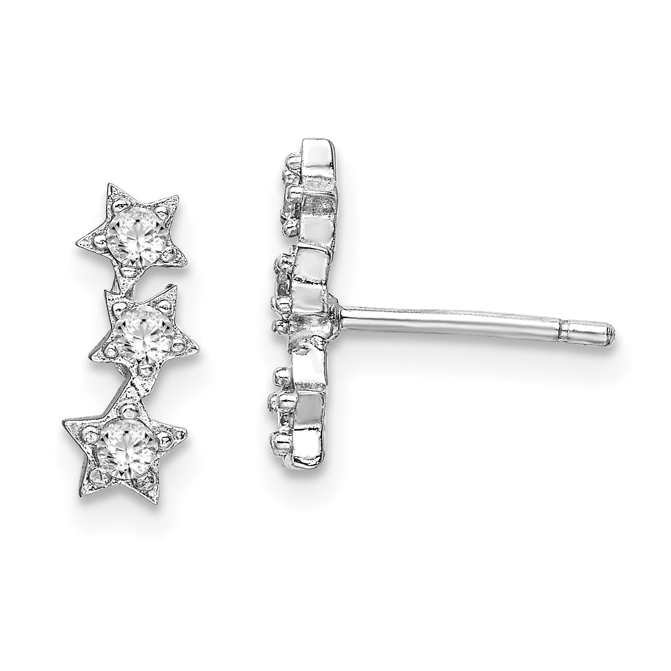 Sterling Silver Rhodium-Plated CZ Triple Star Stud Earrings Main image