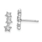 Sterling Silver Rhodium-Plated CZ Triple Star Stud Earrings