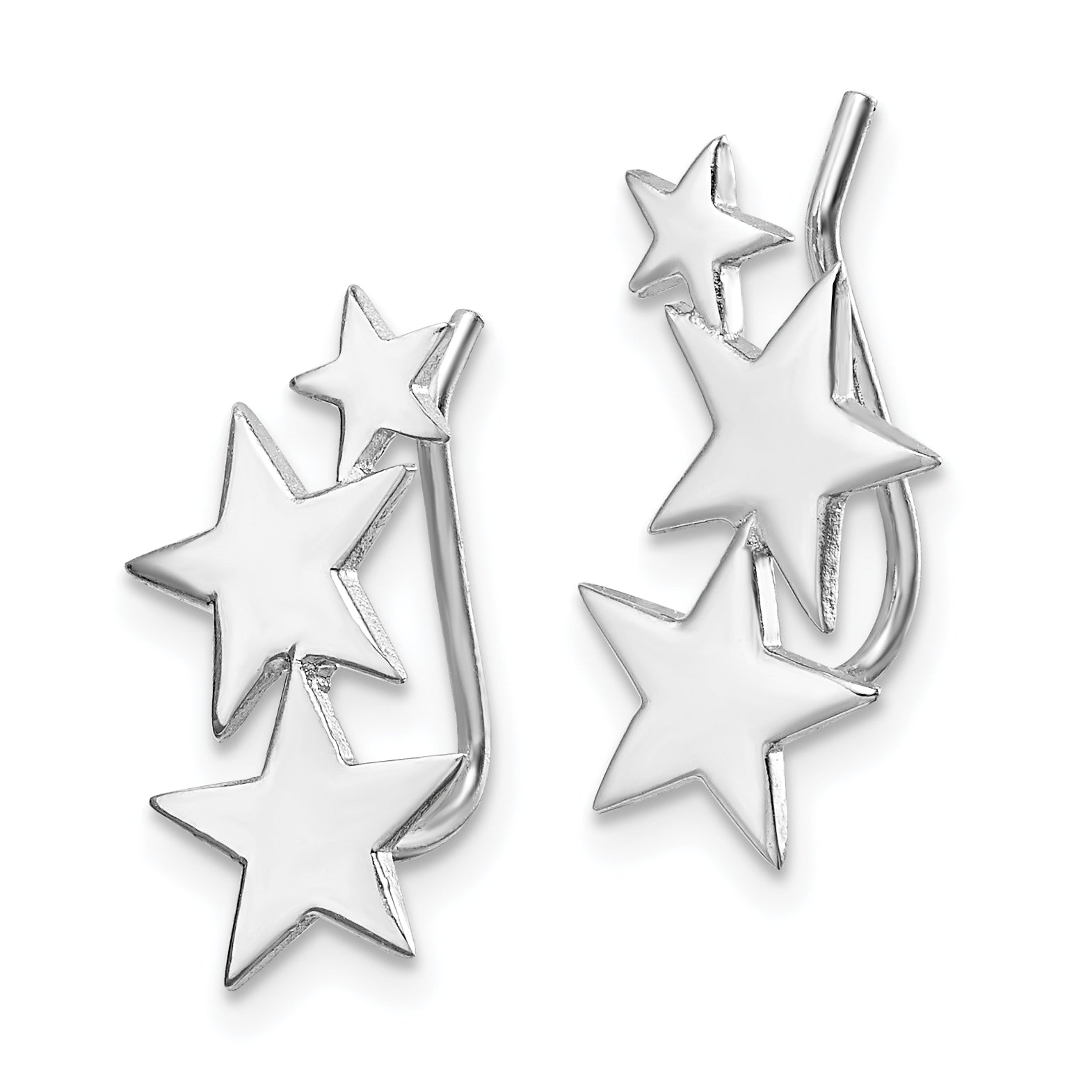 Sterling Silver RH-plated Polished Graduating Stars Ear Climber Earrings Secondary image