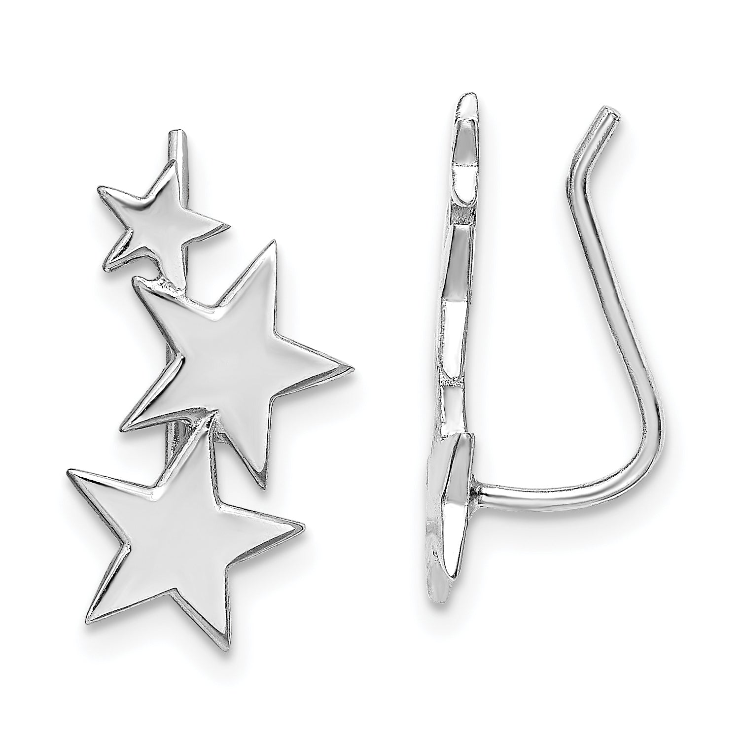 Sterling Silver RH-plated Polished Graduating Stars Ear Climber Earrings Main image