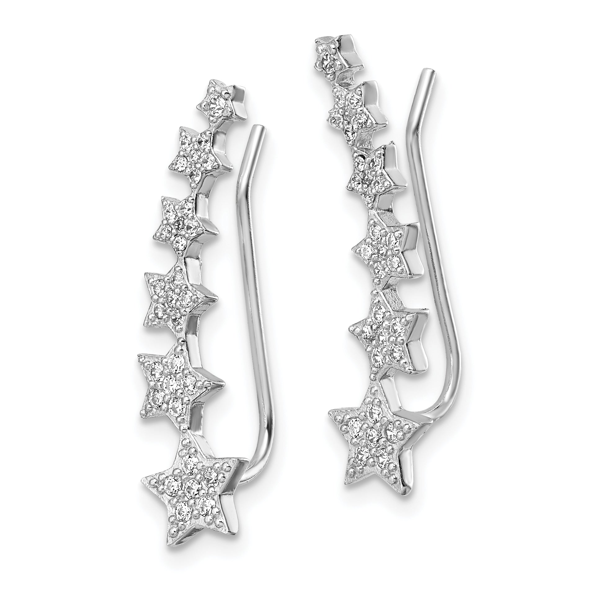 Sterling Silver Rhodium-plated Graduating CZ Stars Ear Climber Earrings Secondary image