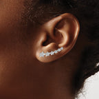 Graduating Cubic Zirconia Stars Ear Climber Earrings in Sterling Silver, 1mm - Sophia Jewelers
