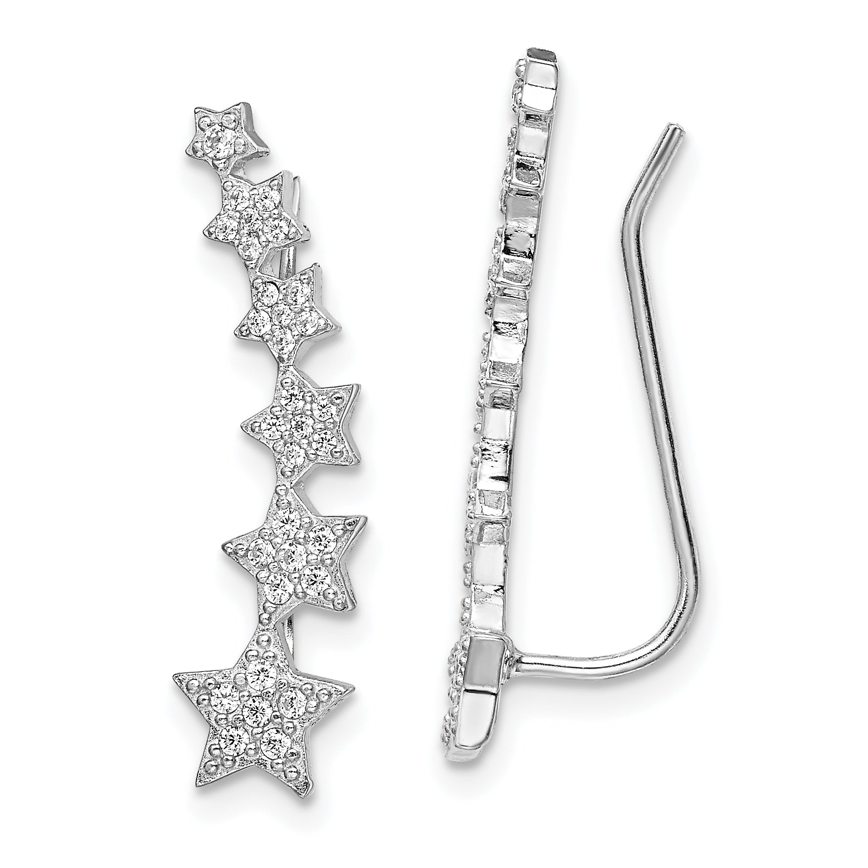 Sterling Silver Rhodium-plated Graduating CZ Stars Ear Climber Earrings Main image