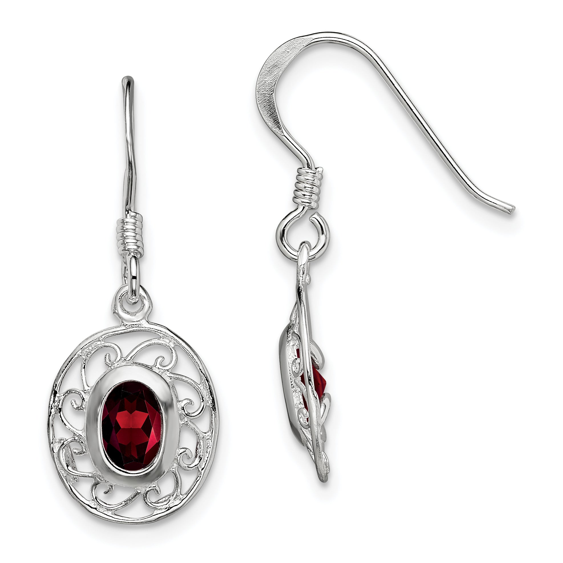 Sterling Silver Rhodium-plated Fancy Garnet Earrings