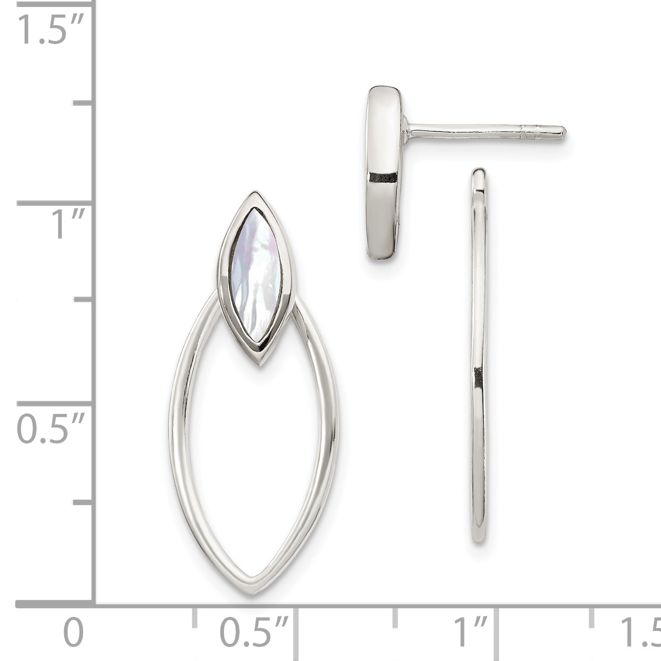 Sterling Silver Polished Marquise Shaped Mother Of Pearl w/ Earring Jacket Post Dangle Earrings