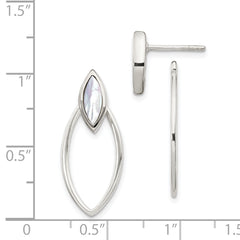 Sterling Silver Polished Marquise Shaped Mother Of Pearl w/ Earring Jacket Post Dangle Earrings