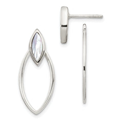 Sterling Silver Polished Marquise Shaped Mother Of Pearl w/ Earring Jacket Post Dangle Earrings