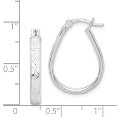 Sterling Silver Patterned 3mm Teardrop Hoop Earrings