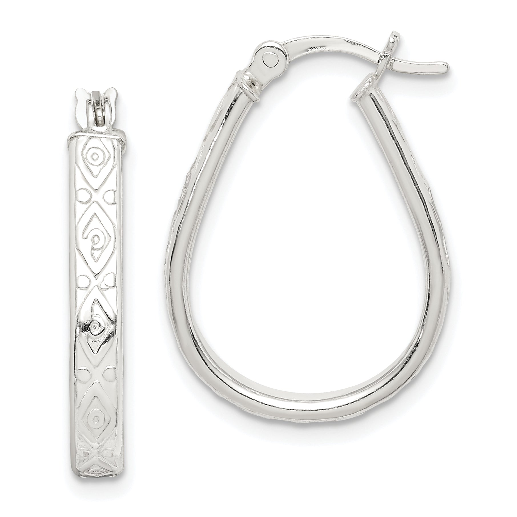 Sterling Silver Patterned 3mm Teardrop Hoop Earrings Main image