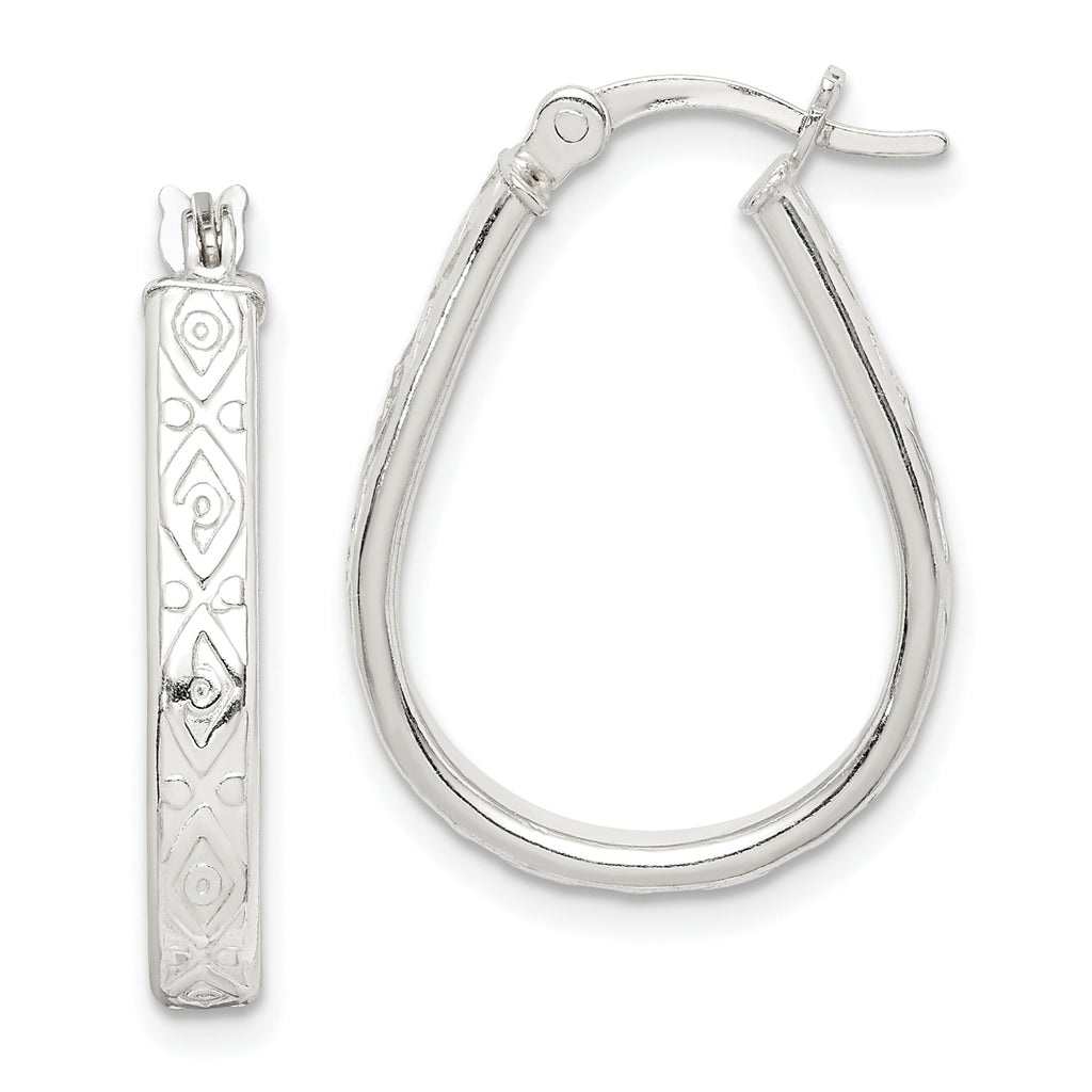 Sterling Silver Patterned 3mm Teardrop Hoop Earrings