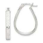 Sterling Silver Patterned 3mm Teardrop Hoop Earrings