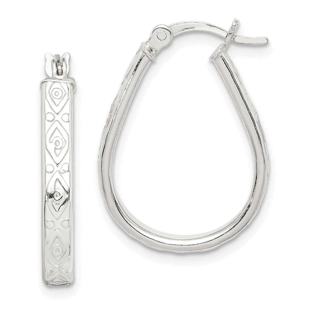 Sterling Silver Patterned 3mm Teardrop Hoop Earrings