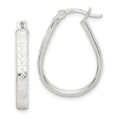 Sterling Silver Patterned 3mm Teardrop Hoop Earrings