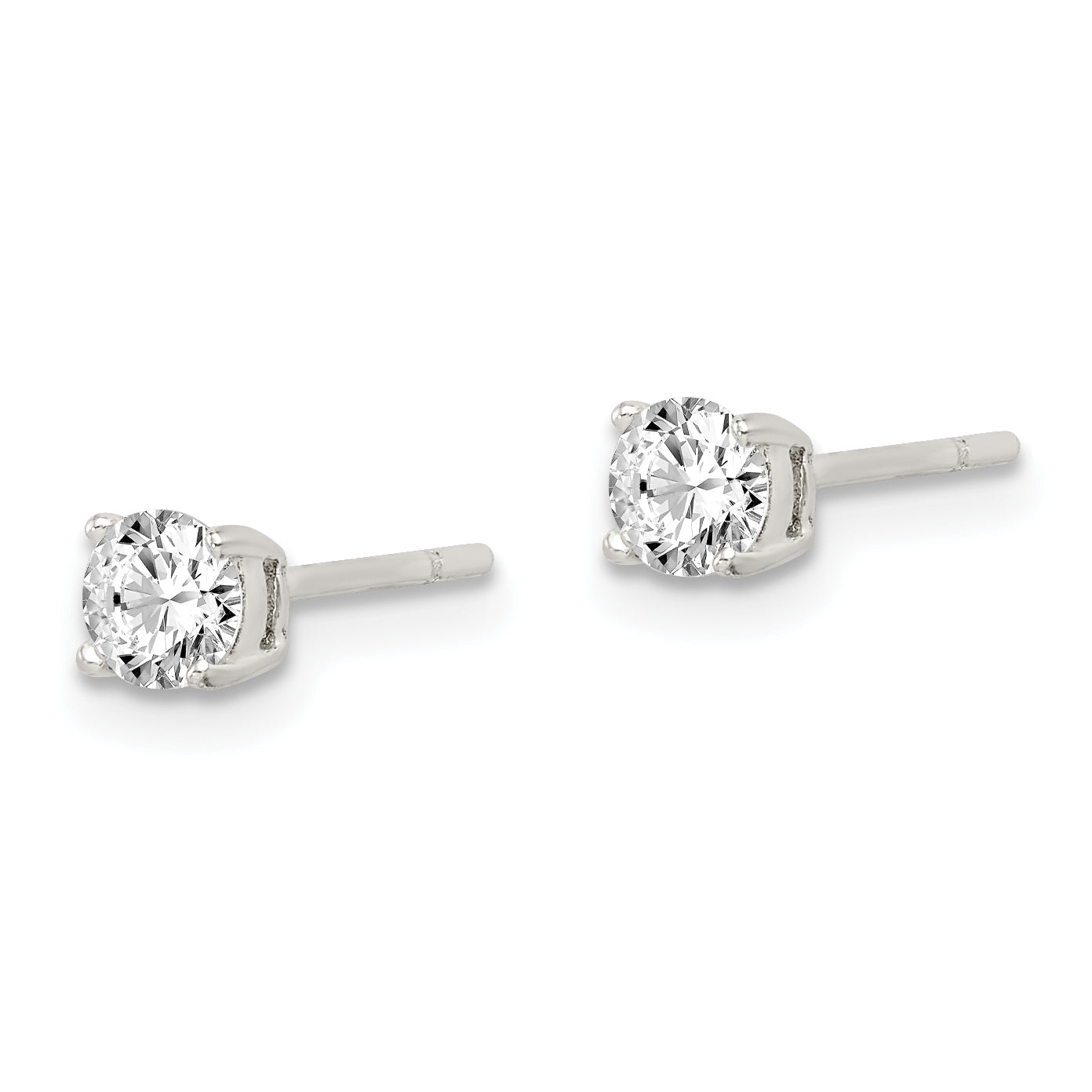 Sterling Silver Polished 4mm Round CZ Stud Earrings Secondary image