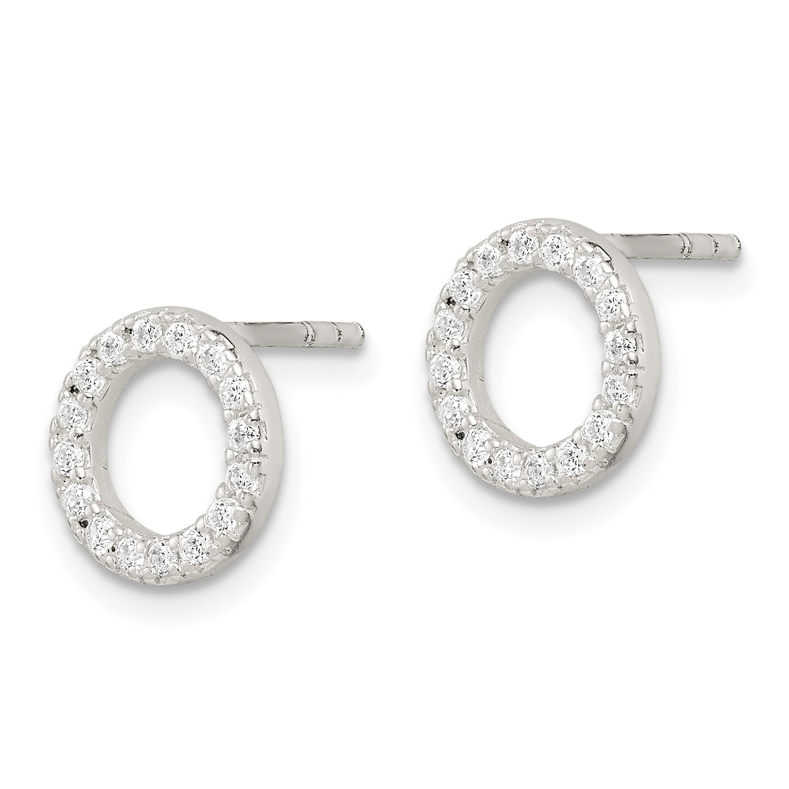 Sterling Silver Polished CZ Circle Post Earrings