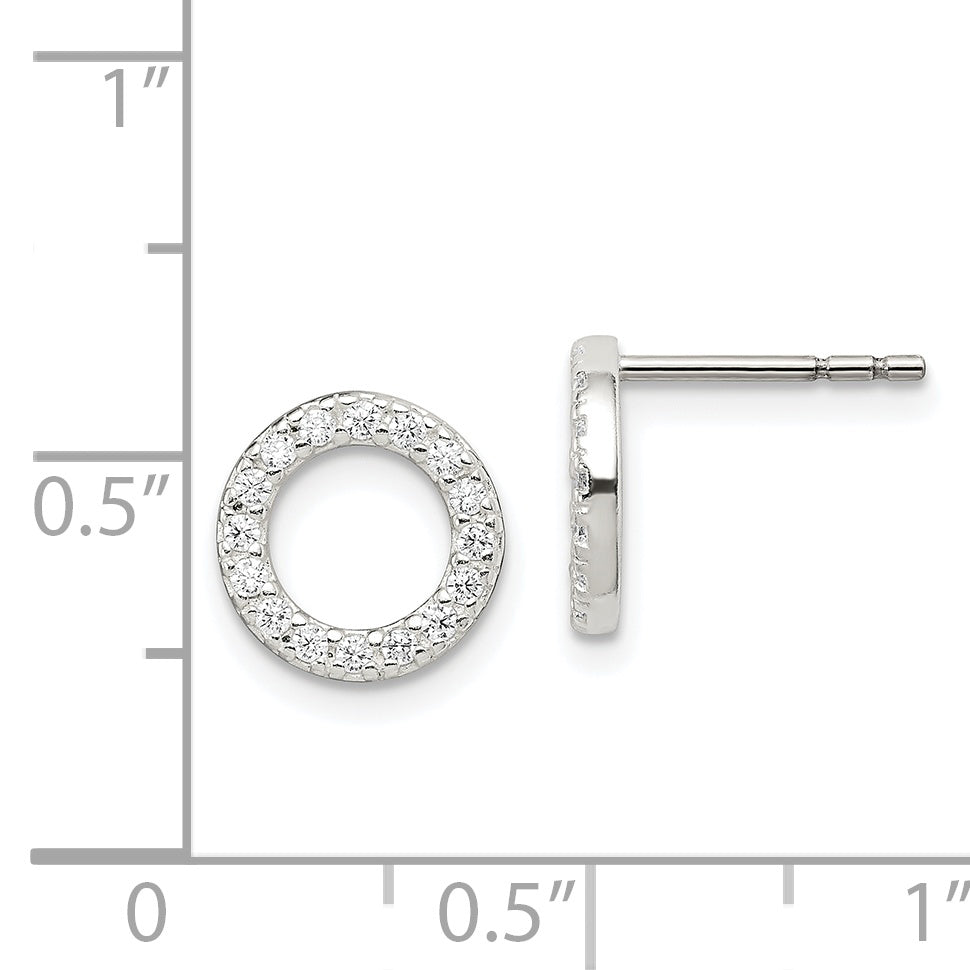 Sterling Silver Polished CZ Circle Post Earrings