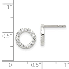 Sterling Silver Polished CZ Circle Post Earrings