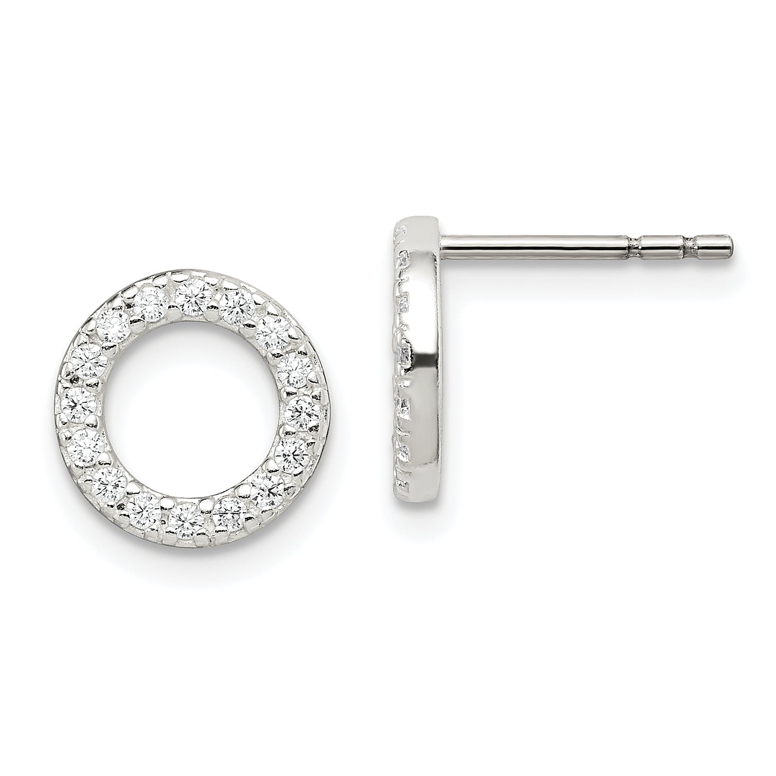 Sterling Silver Polished CZ Circle Post Earrings