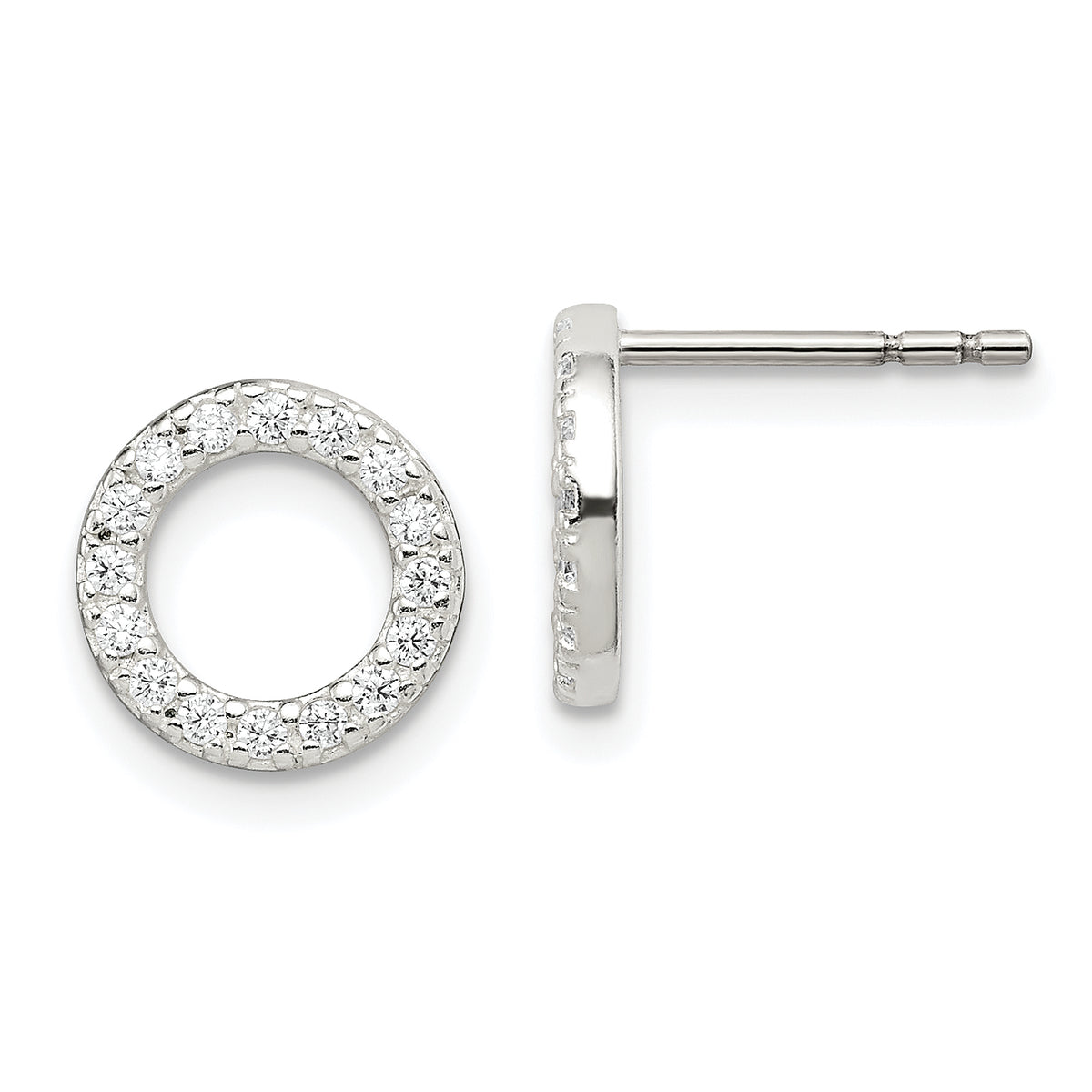 Sterling Silver Polished CZ Circle Post Earrings