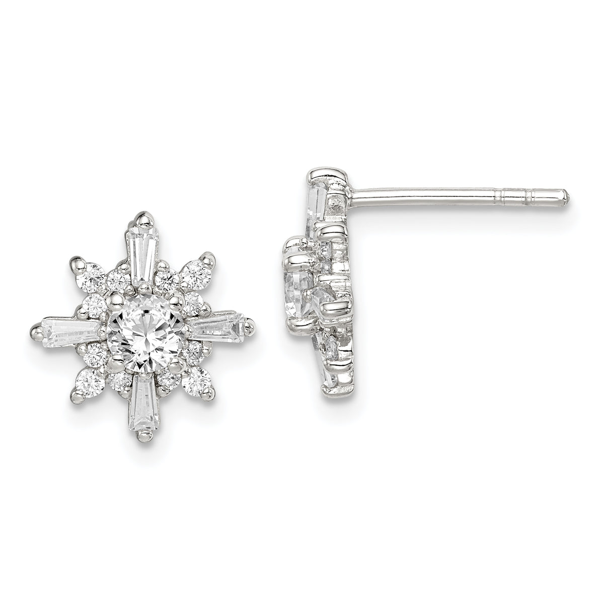 Sterling Silver Polished CZ Snowflake Post Earrings
