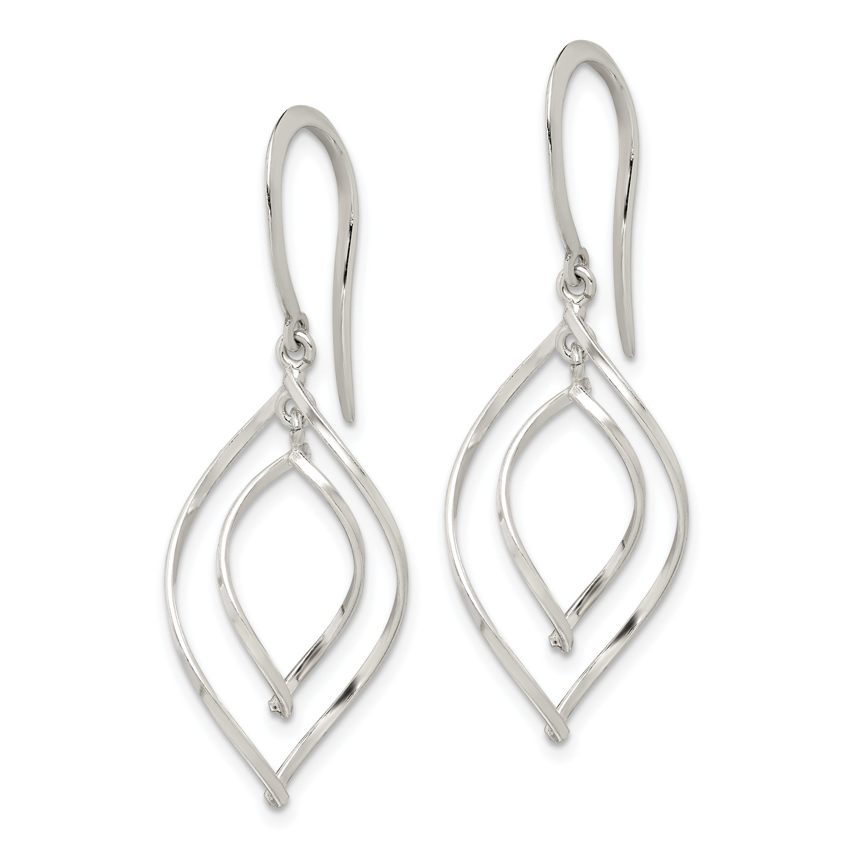 Sterling Silver Polished Fancy Twisted Marquise Shaped Dangle Earrings