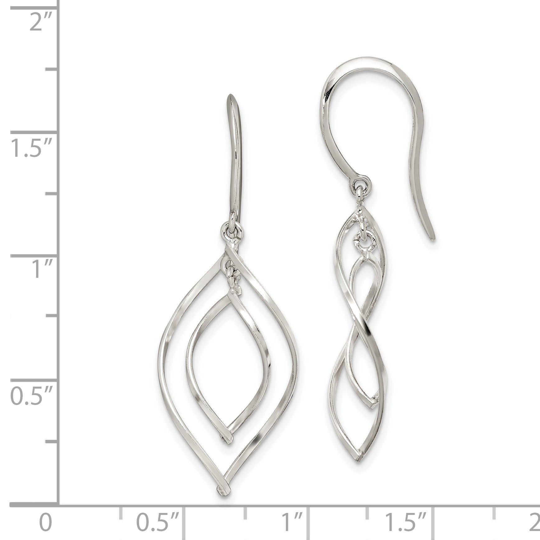 Sterling Silver Polished Fancy Twisted Marquise Shaped Dangle Earrings
