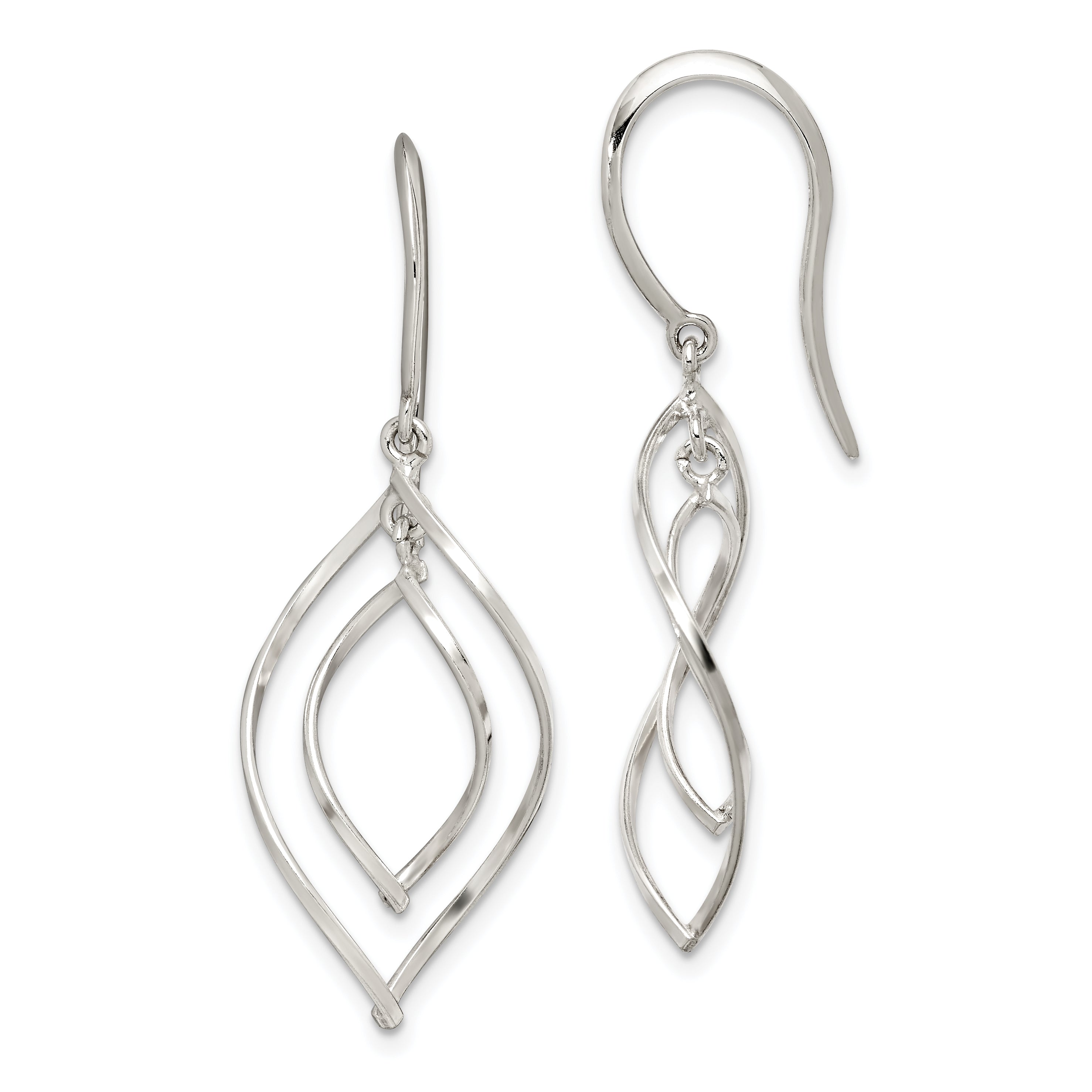 Sterling Silver Polished Fancy Twisted Marquise Shaped Dangle Earrings