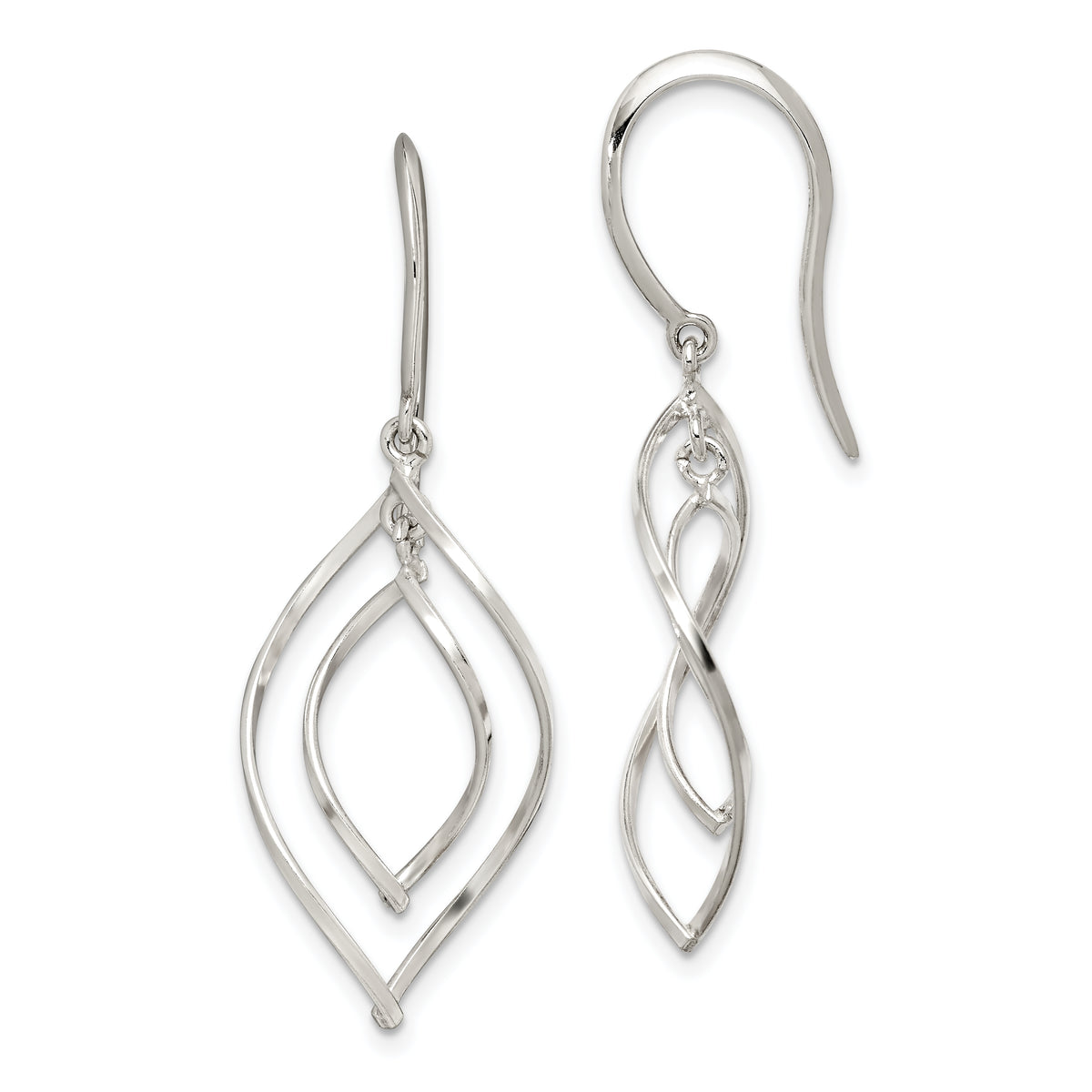 Sterling Silver Polished Fancy Twisted Marquise Shaped Dangle Earrings