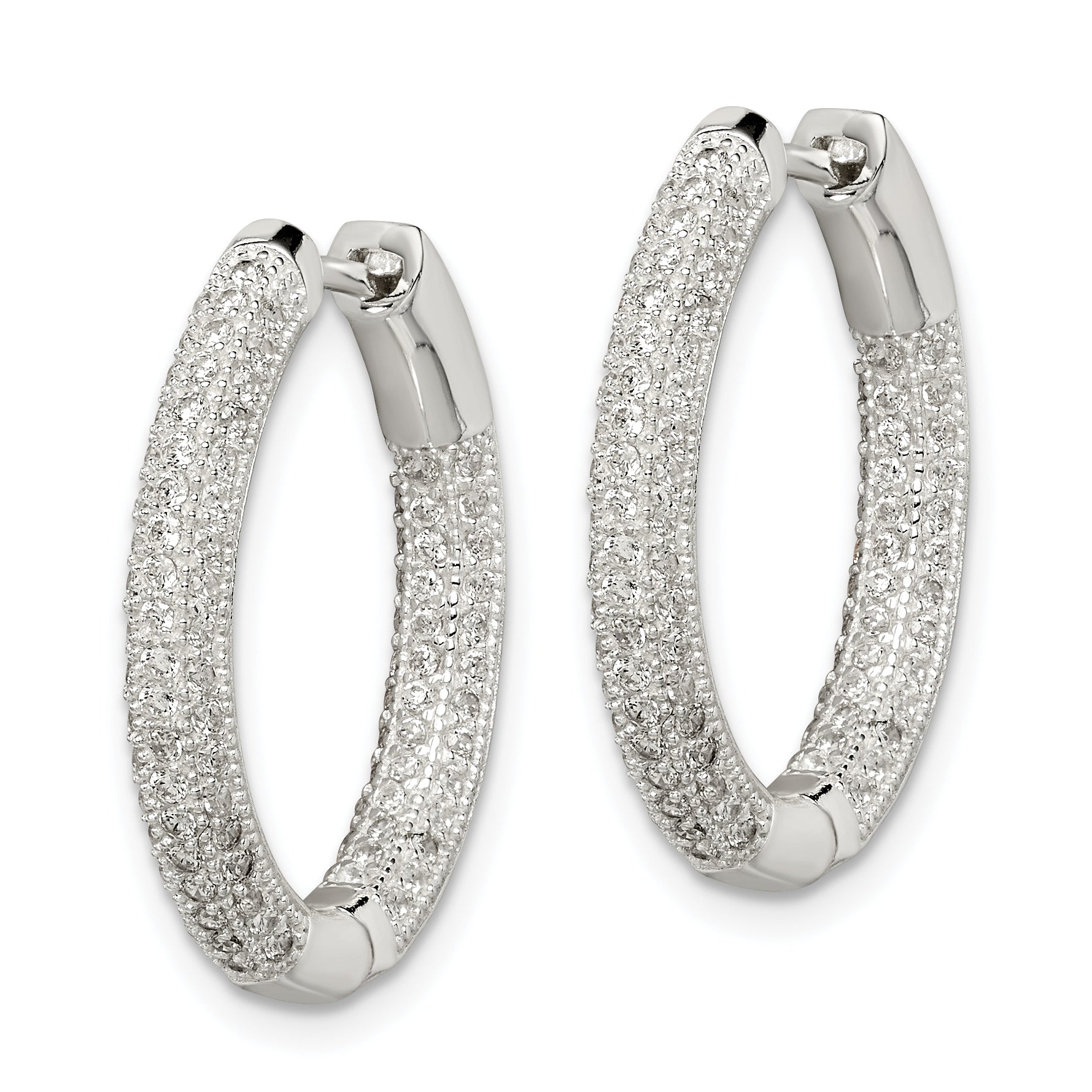 Sterling Silver CZ Hinged Hoop Earrings Secondary image