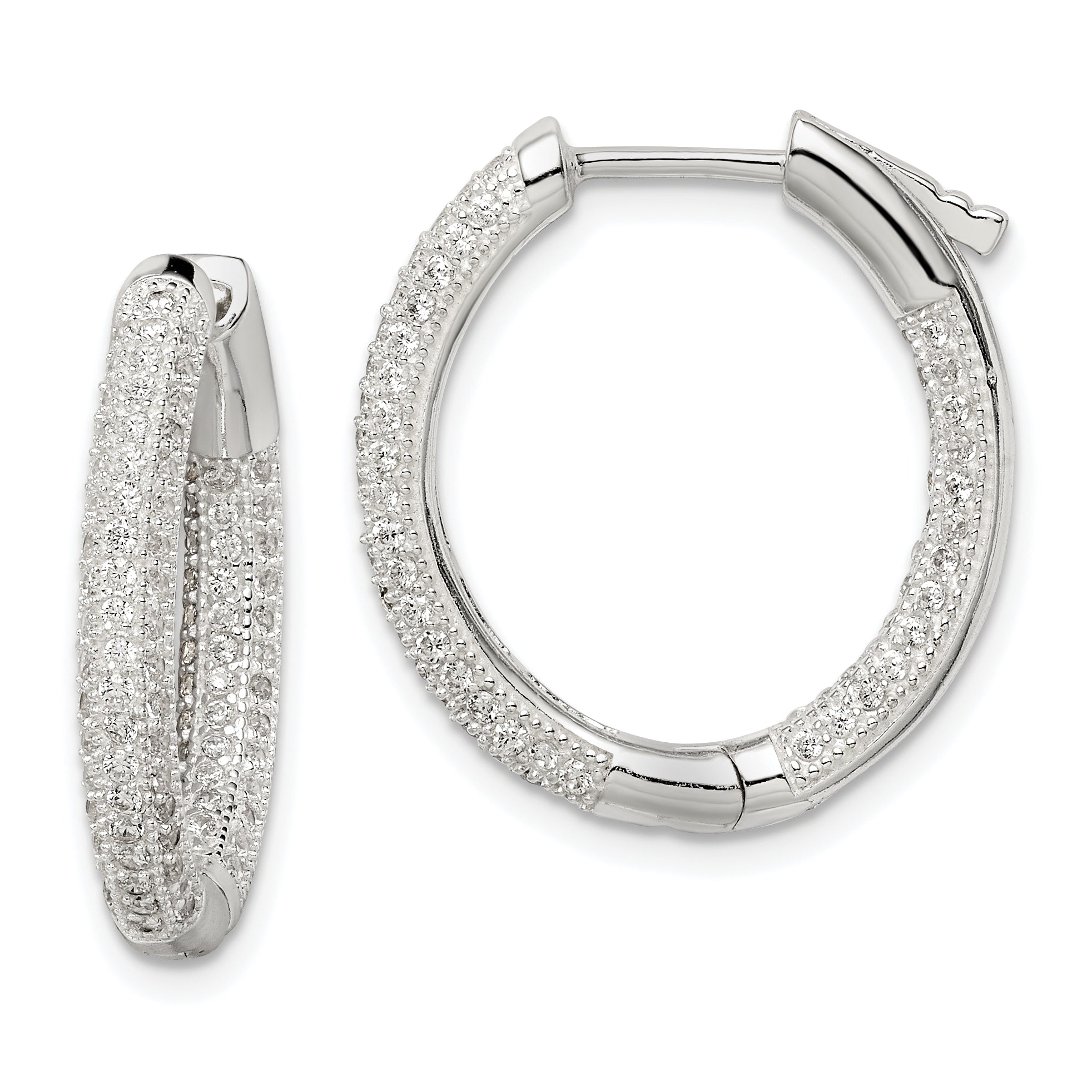 Sterling Silver CZ Hinged Hoop Earrings Main image