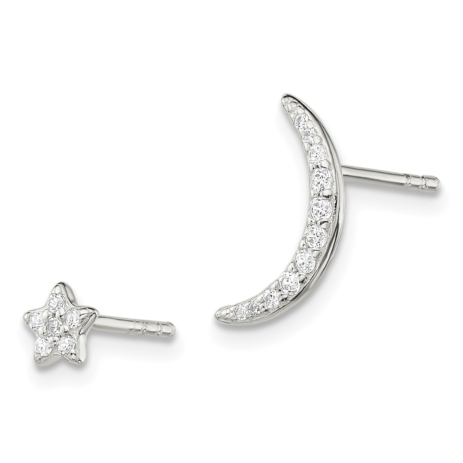 Sterling Silver Polished CZ Moon and Star Post Earrings Secondary image