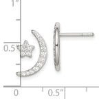 Sterling Silver Polished CZ Moon and Star Post Earrings