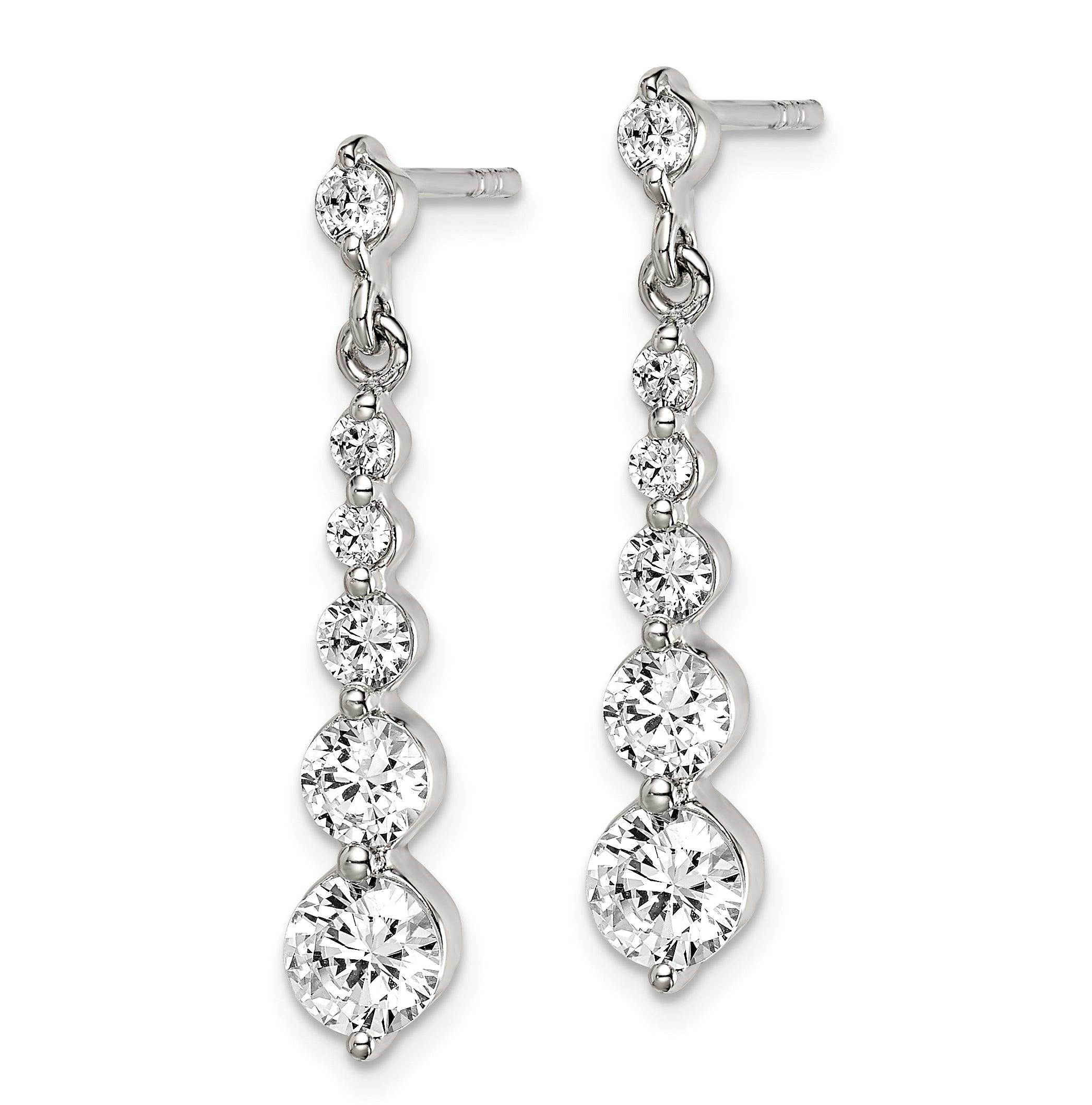 Sterling Silver Polished CZ Journey Post Dangle Earrings