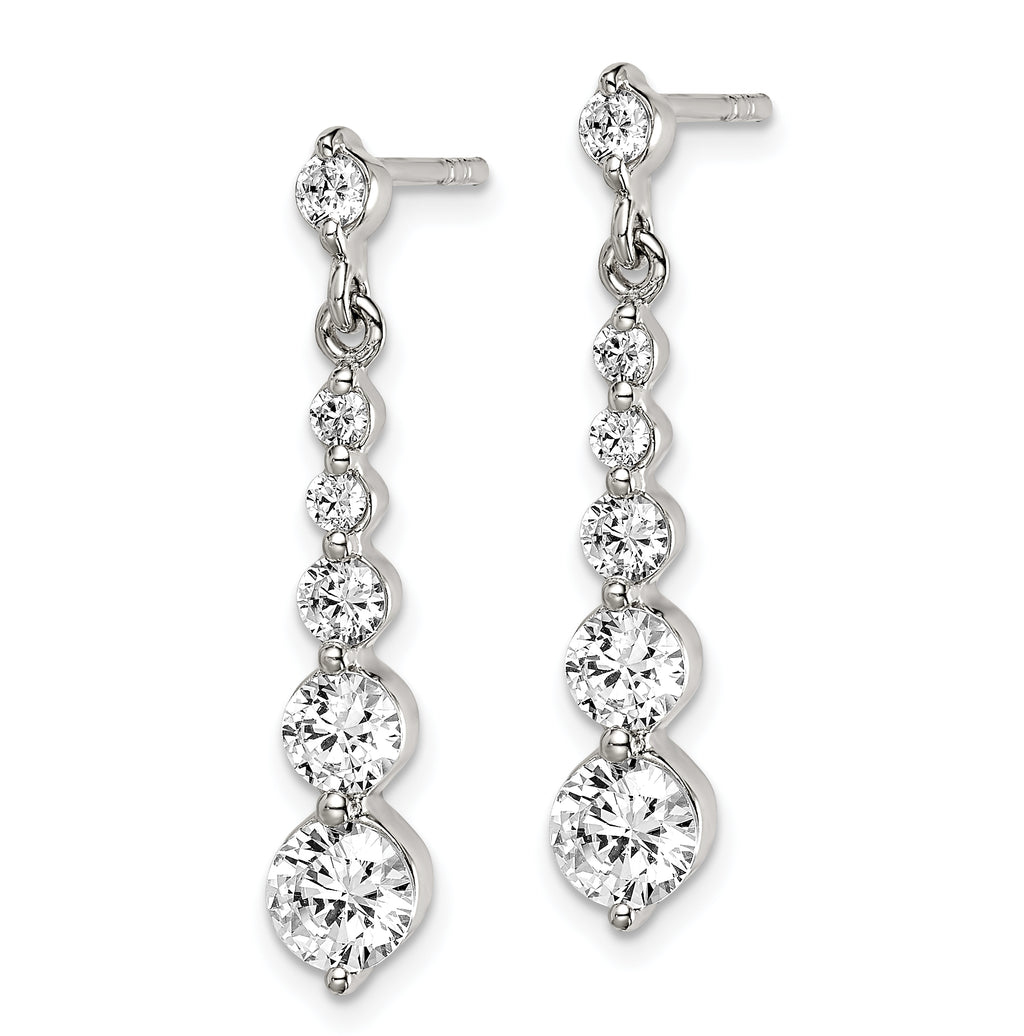 Sterling Silver Polished CZ Journey Post Dangle Earrings