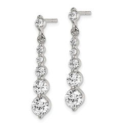Sterling Silver Polished CZ Journey Post Dangle Earrings