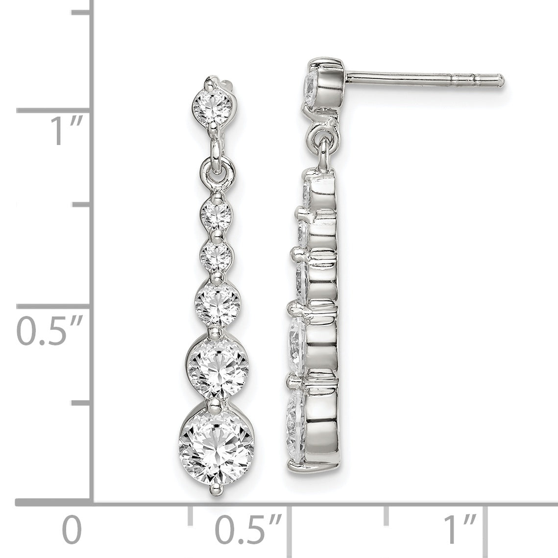 Sterling Silver Polished CZ Journey Post Dangle Earrings