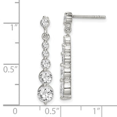 Sterling Silver Polished CZ Journey Post Dangle Earrings
