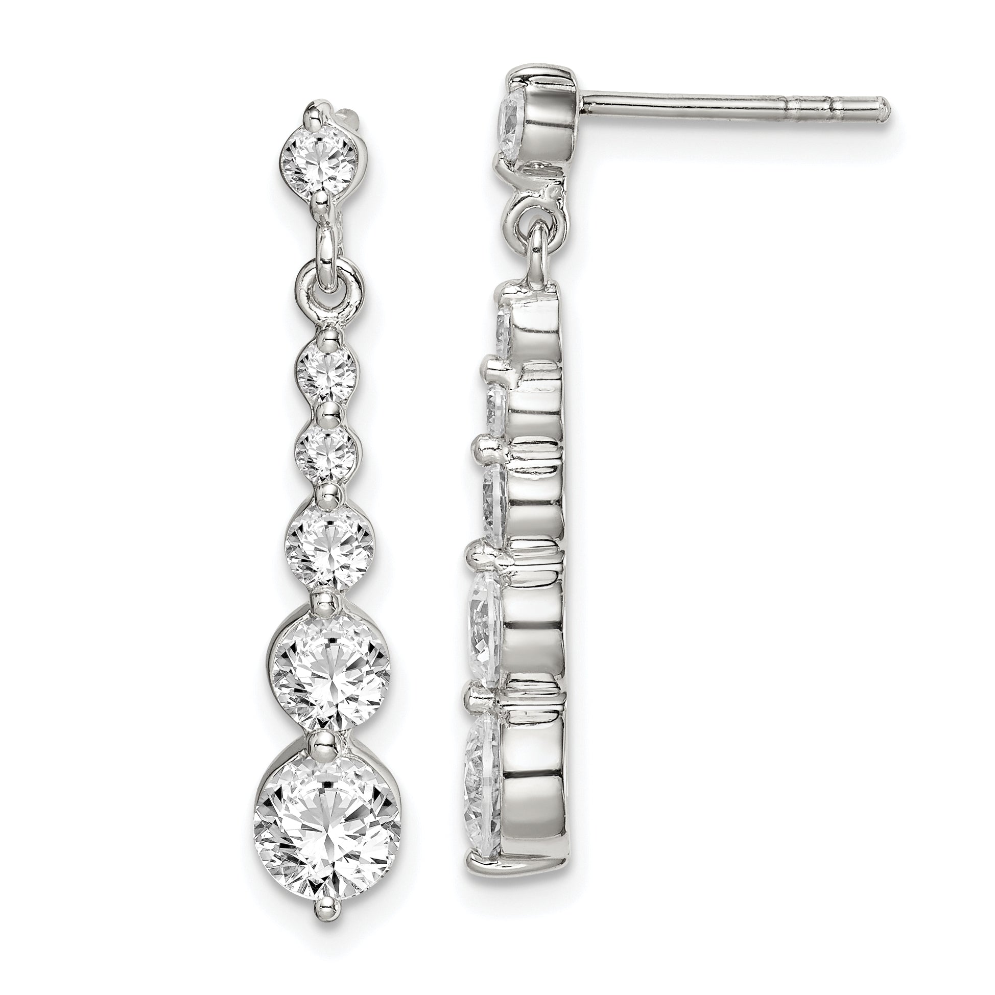 Sterling Silver Polished CZ Journey Post Dangle Earrings