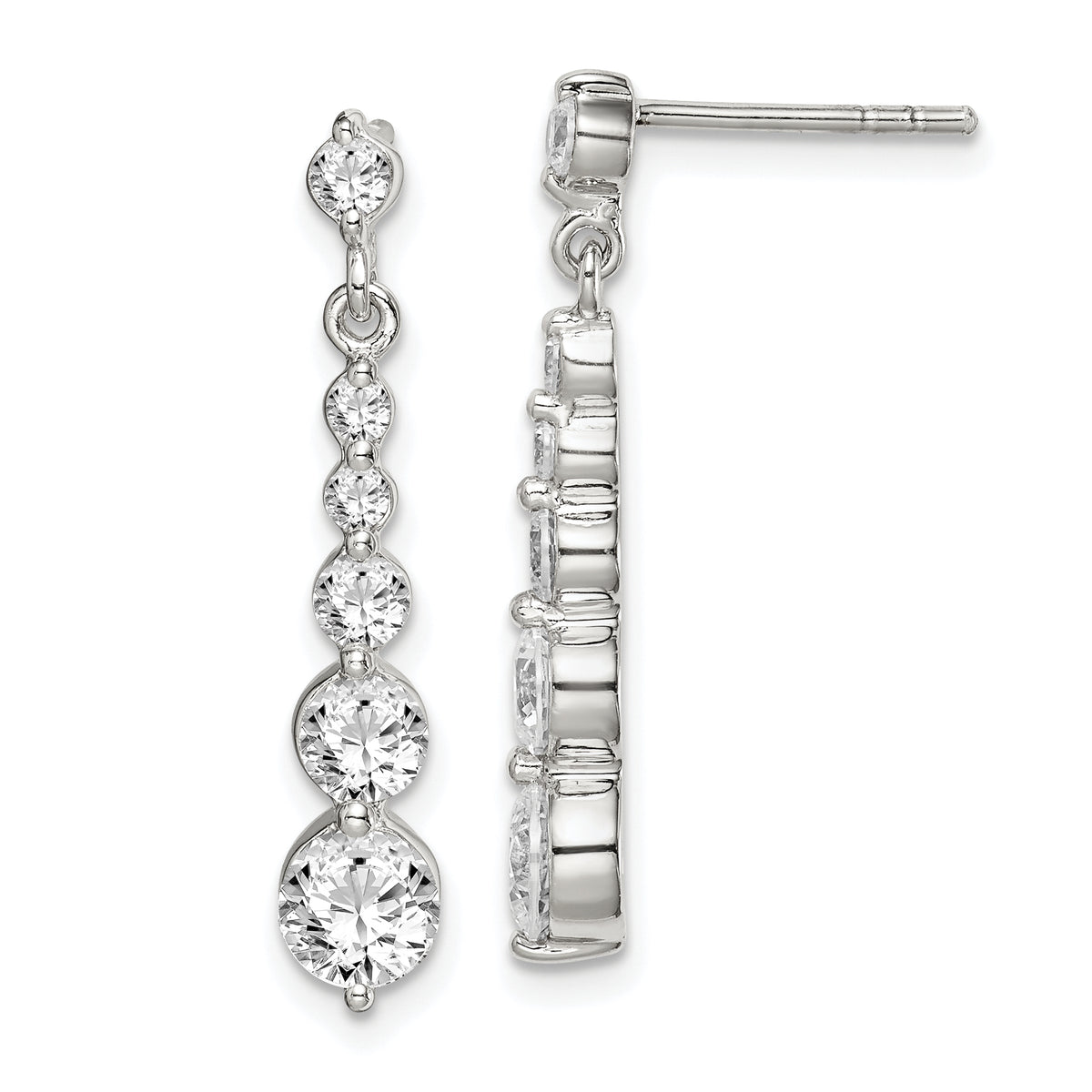 Sterling Silver Polished CZ Journey Post Dangle Earrings
