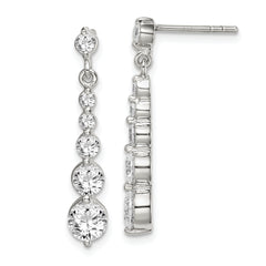 Sterling Silver Polished CZ Journey Post Dangle Earrings